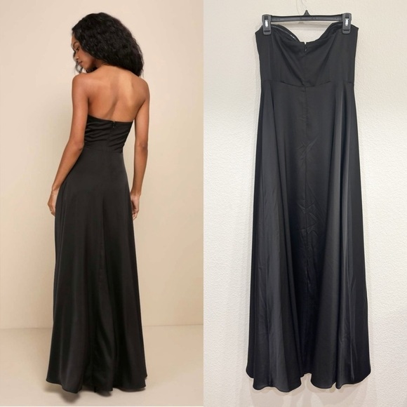 Size M - NWOT Lulus Upscale Poise Black‎ Satin Bow Strapless Maxi Dress - Picture 5 of 9
